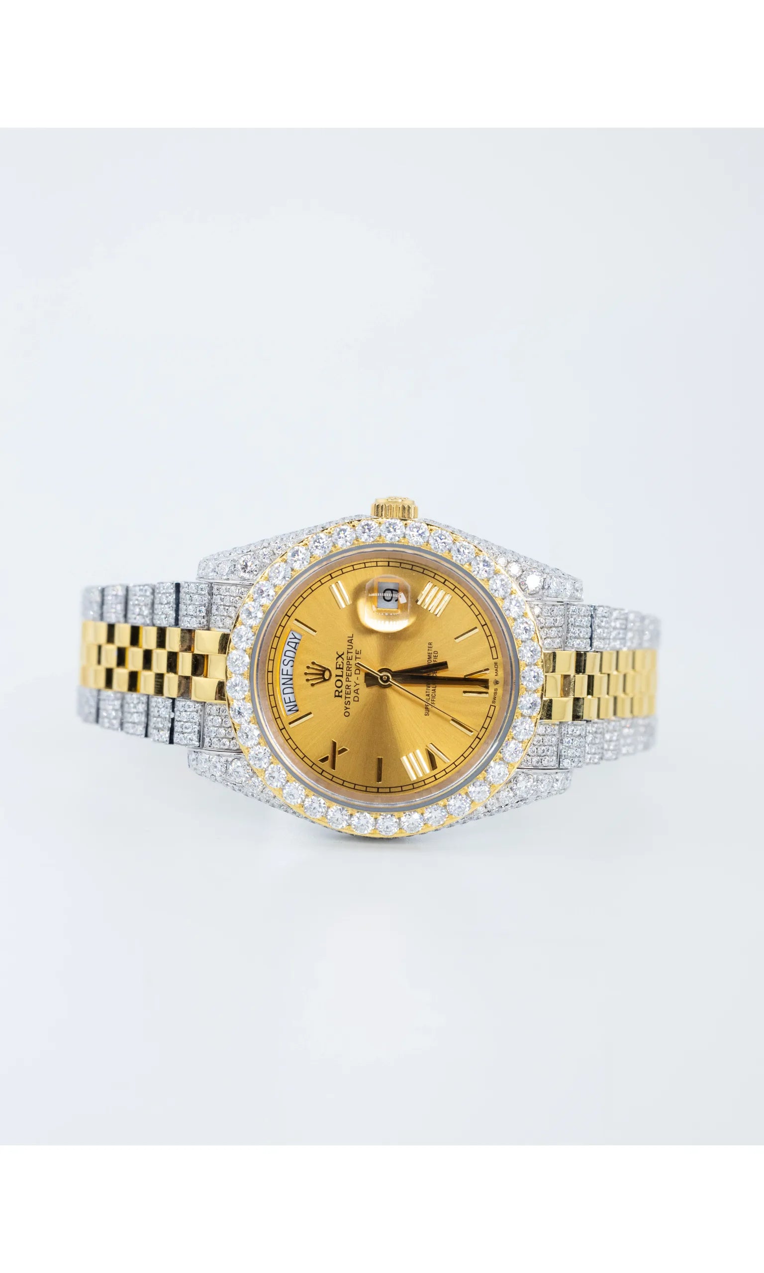 Iced Out Roman Numeral Diamond Dial Jubilee Bracelet Men’s Watch Hip Hop Diamonds Watch Yellow Gold PlatedFinished Men’s Watches