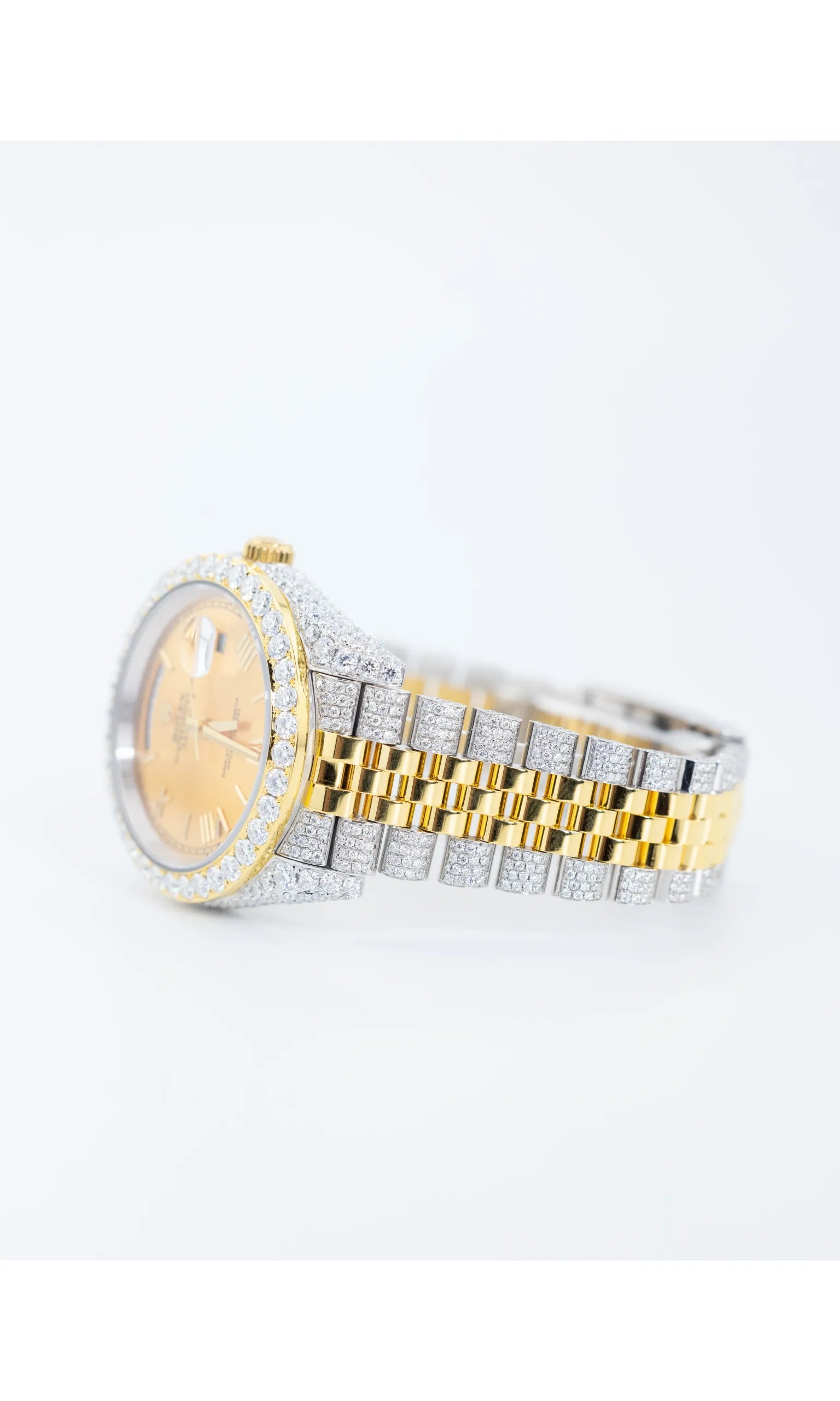 Iced Out Roman Numeral Diamond Dial Jubilee Bracelet Men’s Watch Hip Hop Diamonds Watch Yellow Gold PlatedFinished Men’s Watches