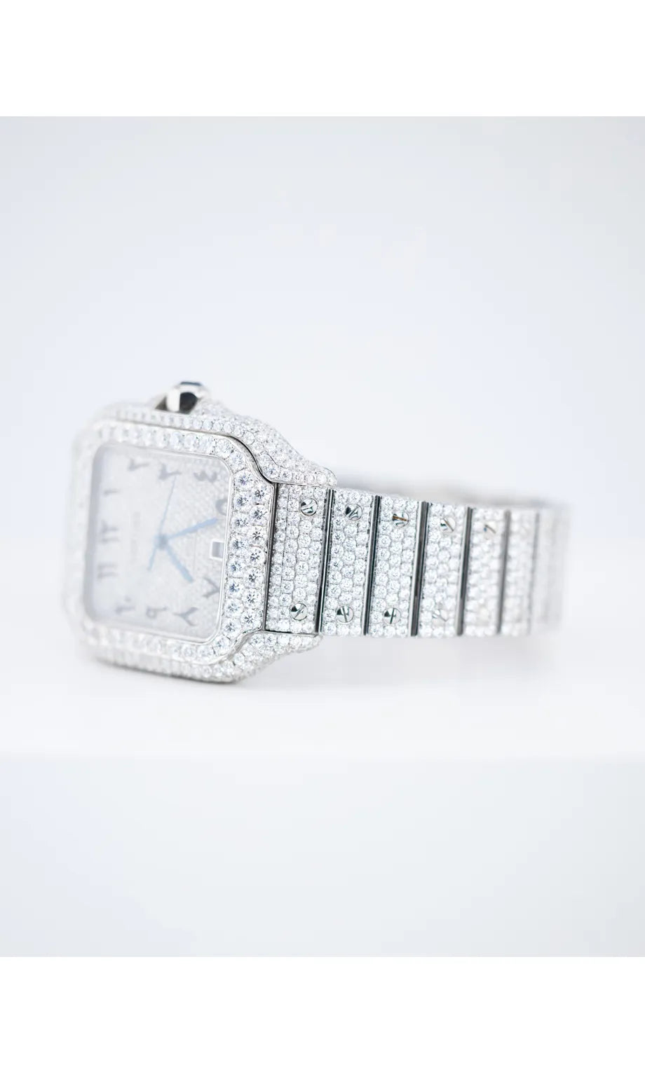 Cartier Arabic Dial High Quality custom full Ice out VVS moissanite Diamond pass diamond tester Automatic watch